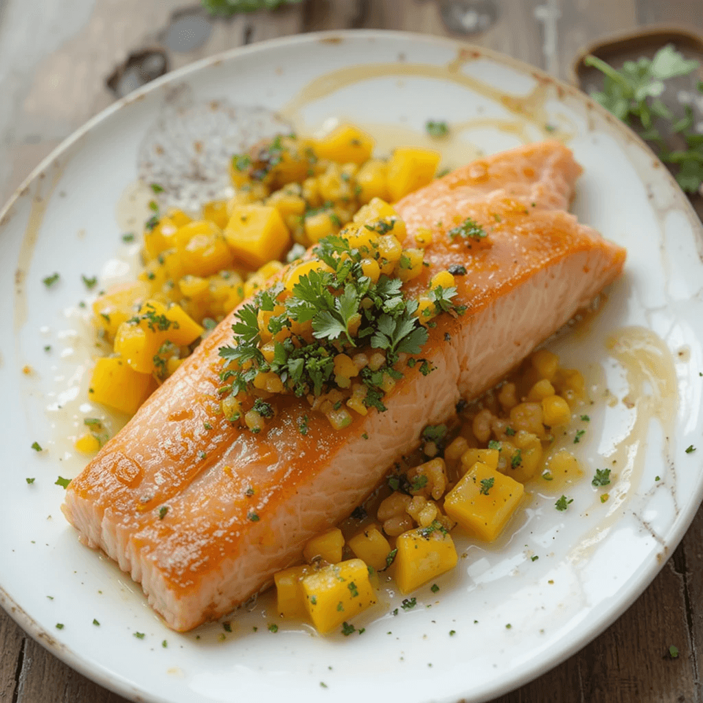 Salmón con Salsa de Mango y Cilantro: Un Platillo Exótico de Colombia